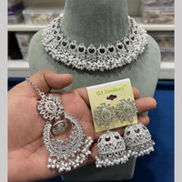 Hira Collections Silver Plated Royal Crystal Stone And Pearl Necklace Set