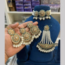 Hira Collections Gold Plated Royal Crystal Stone And Pearl Choker Necklace Set