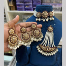Hira Collections Gold Plated Royal Crystal Stone And Pearl Choker Necklace Set