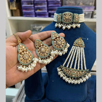 Hira Collections Gold Plated Royal Crystal Stone And Pearl Choker Necklace Set