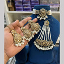 Hira Collections Gold Plated Royal Crystal Stone And Pearl Choker Necklace Set