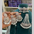 Hira Collections Silver Plated Royal Crystal Stone And Pearl Choker Necklace Set
