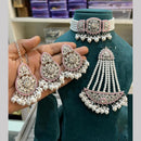 Hira Collections Silver Plated Royal Crystal Stone And Pearl Choker Necklace Set