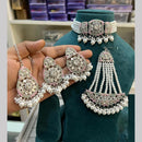 Hira Collections Silver Plated Royal Crystal Stone And Pearl Choker Necklace Set