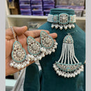 Hira Collections Silver Plated Royal Crystal Stone And Pearl Choker Necklace Set