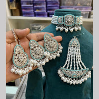 Hira Collections Silver Plated Royal Crystal Stone And Pearl Choker Necklace Set
