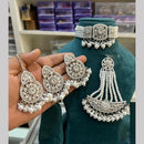 Hira Collections Silver Plated Royal Crystal Stone And Pearl Choker Necklace Set