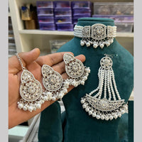 Hira Collections Silver Plated Royal Crystal Stone And Pearl Choker Necklace Set