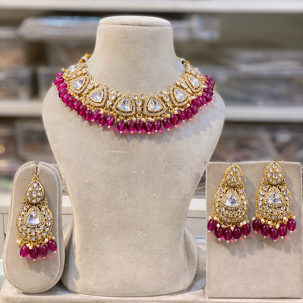 Hira Collections Gold Plated Royal Kundan Stone And Beads Necklace Set