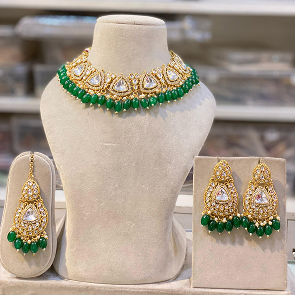 Hira Collections Gold Plated Royal Kundan Stone And Beads Necklace Set