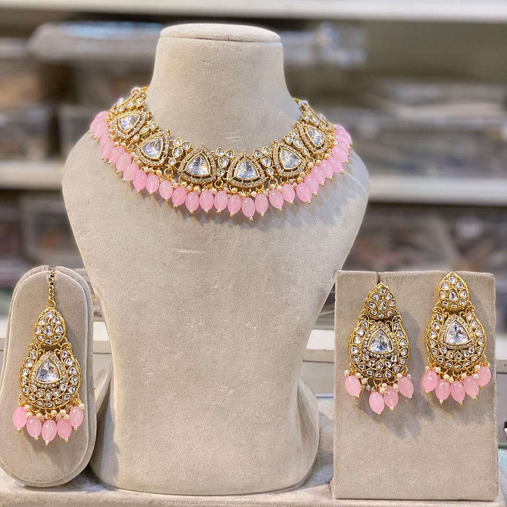 Hira Collections Gold Plated Royal Kundan Stone And Beads Necklace Set