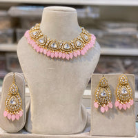 Hira Collections Gold Plated Royal Kundan Stone And Beads Necklace Set