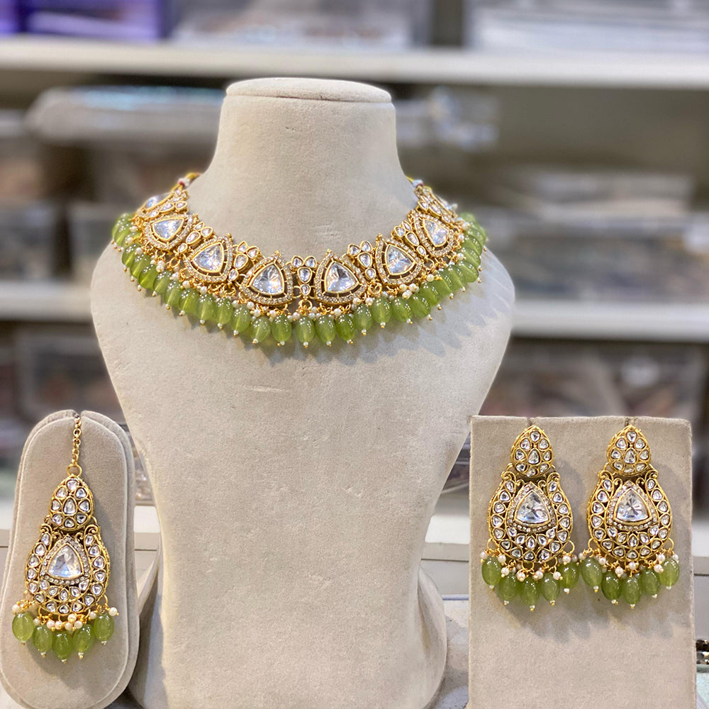 Hira Collections Gold Plated Royal Kundan Stone And Beads Necklace Set