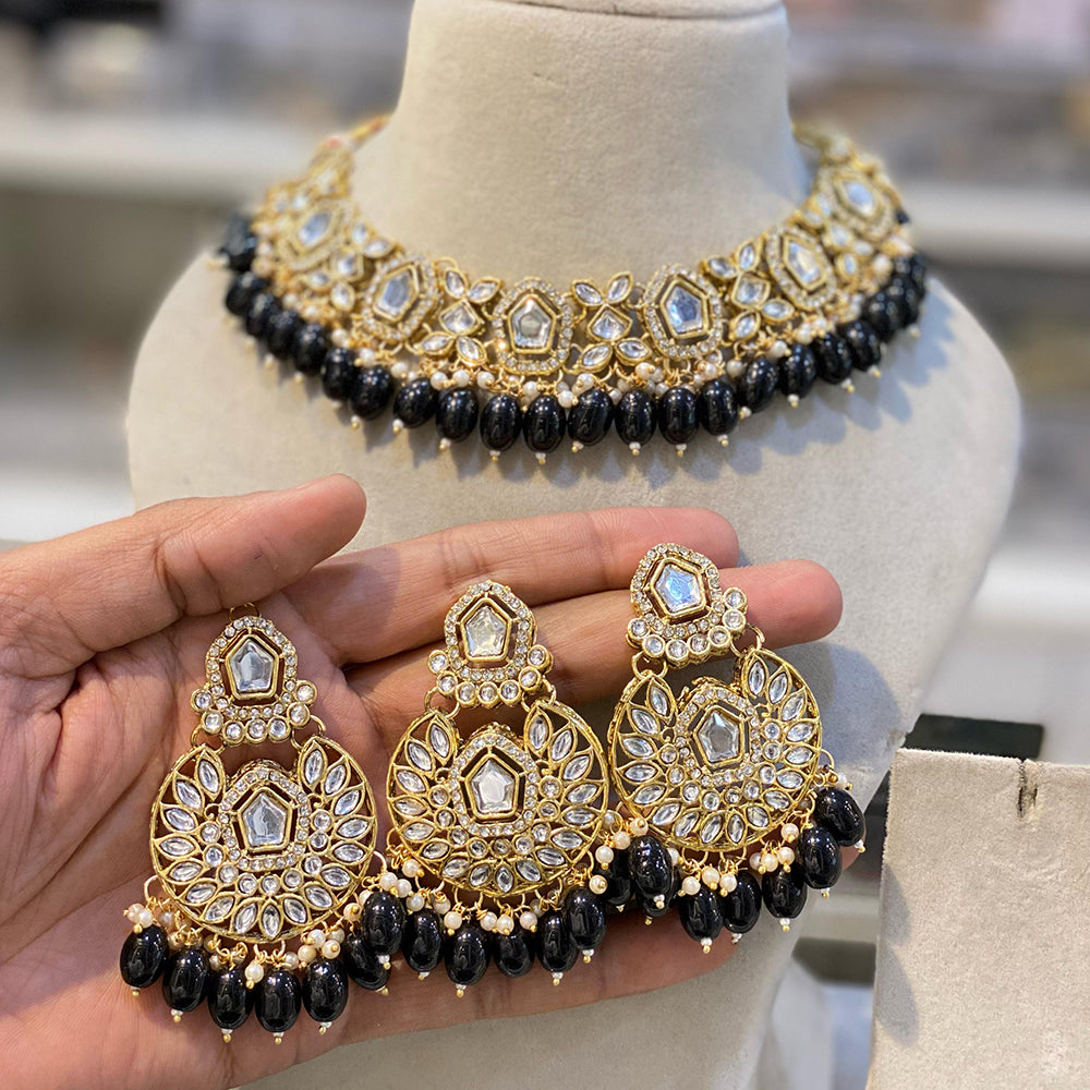 Hira Collections Gold Plated Royal Kundan Stone And Beads Necklace Set
