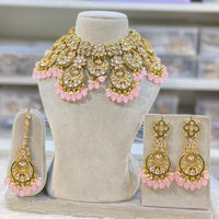 Hira Collections Gold Plated Royal Kundan Stone And Beads Necklace Set