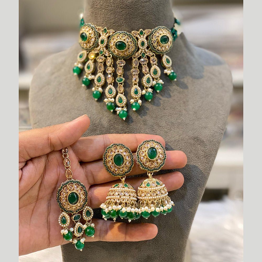 Hira Collections Gold Plated Crystal And Beads Choker Necklace Set