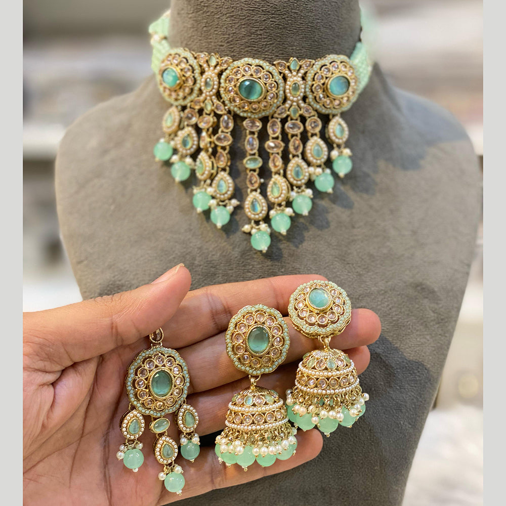 Hira Collections Gold Plated Crystal And Beads Choker Necklace Set