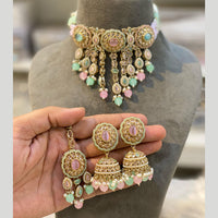 Hira Collections Gold Plated Crystal And Beads Choker Necklace Set