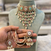 Hira Collections Gold Plated Crystal And Beads Choker Necklace Set