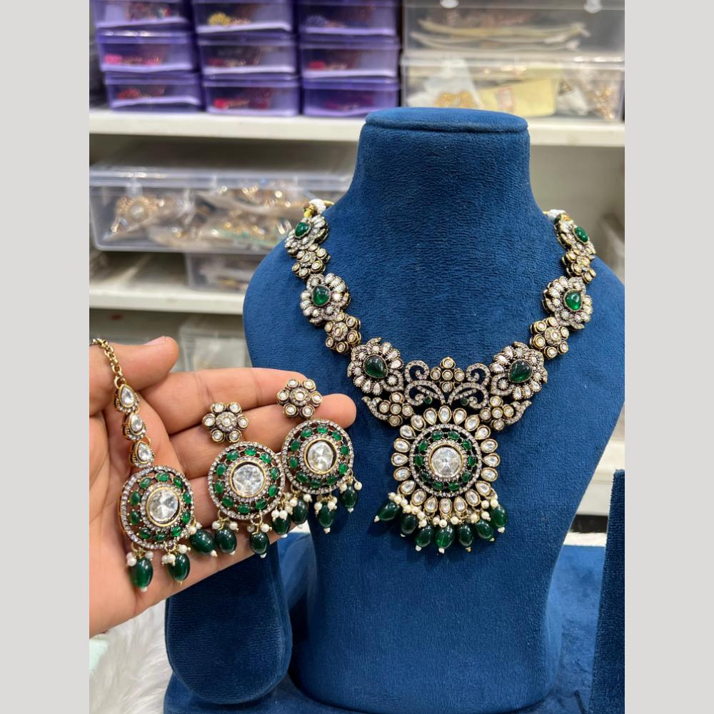 Hira Collections Gold Plated Polki Kundan And Beads Necklace Set