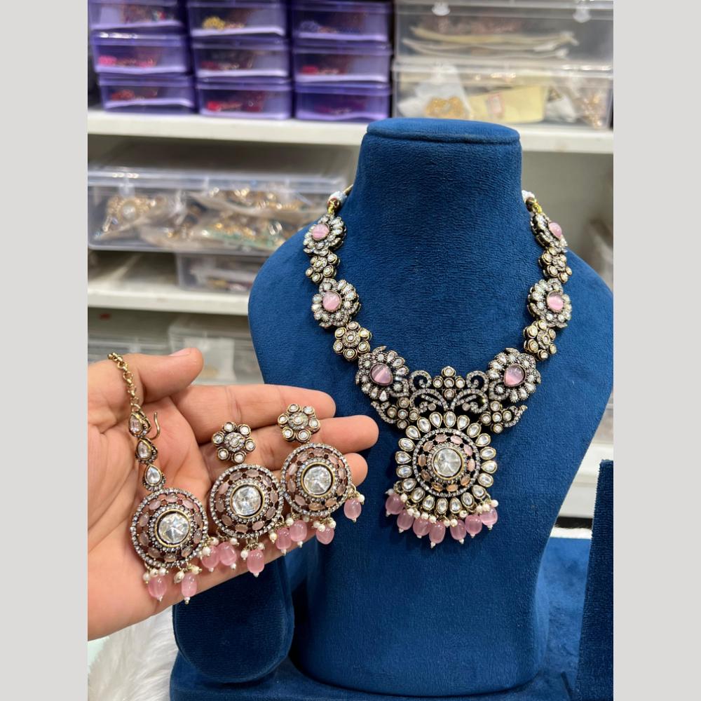 Hira Collections Gold Plated Polki Kundan And Beads Necklace Set