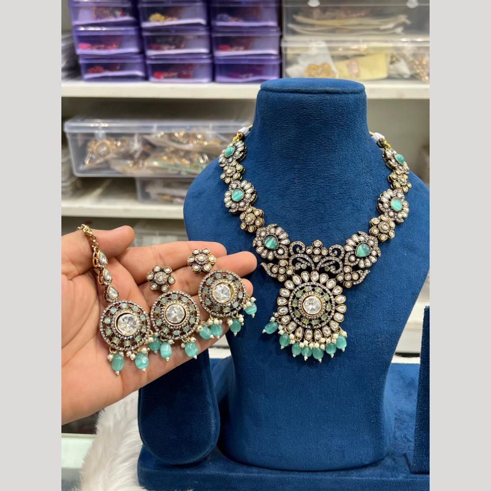 Hira Collections Gold Plated Polki Kundan And Beads Necklace Set