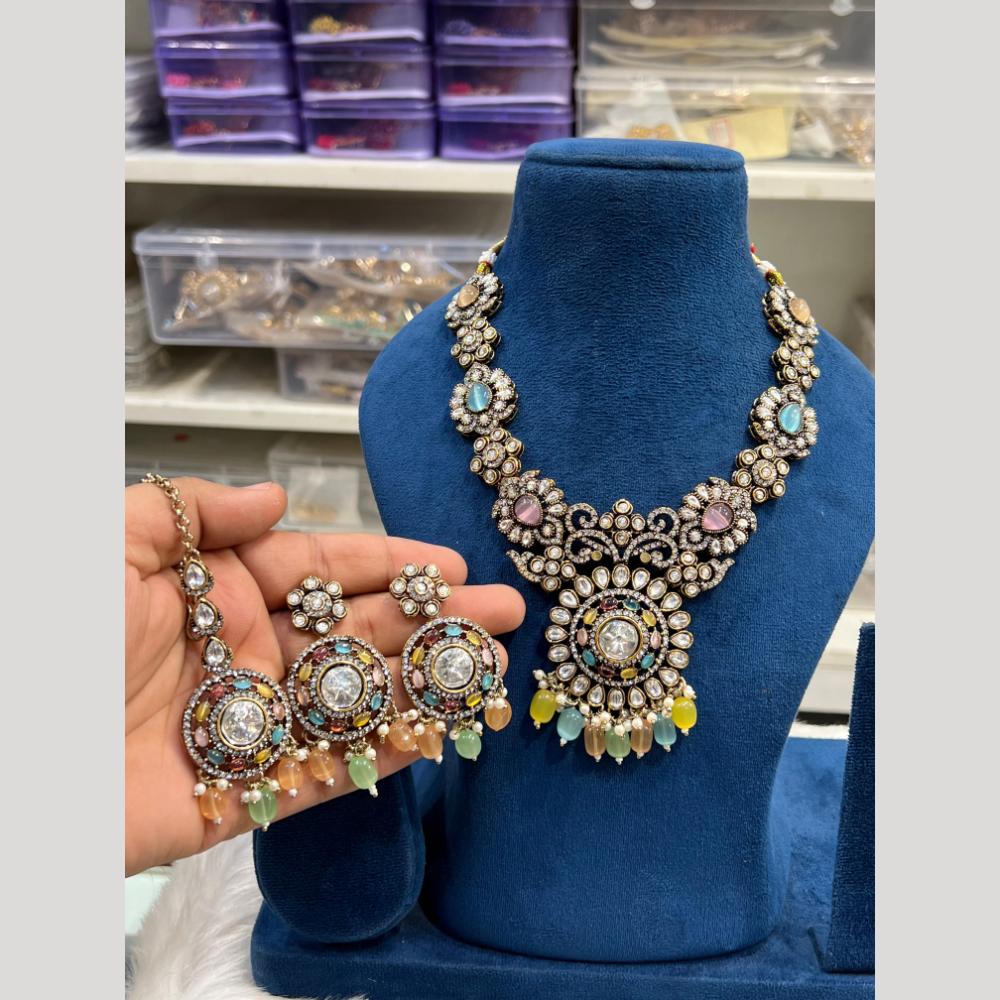 Hira Collections Gold Plated Polki Kundan And Beads Necklace Set