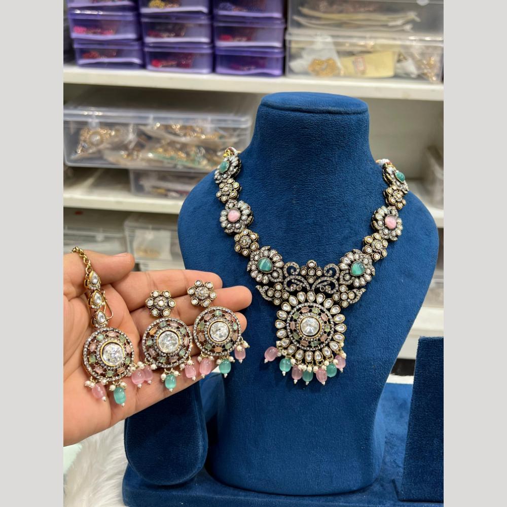 Hira Collections Gold Plated Polki Kundan And Beads Necklace Set