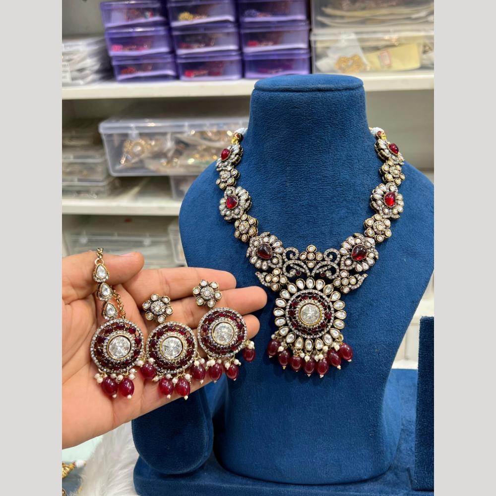 Hira Collections Gold Plated Polki Kundan And Beads Necklace Set
