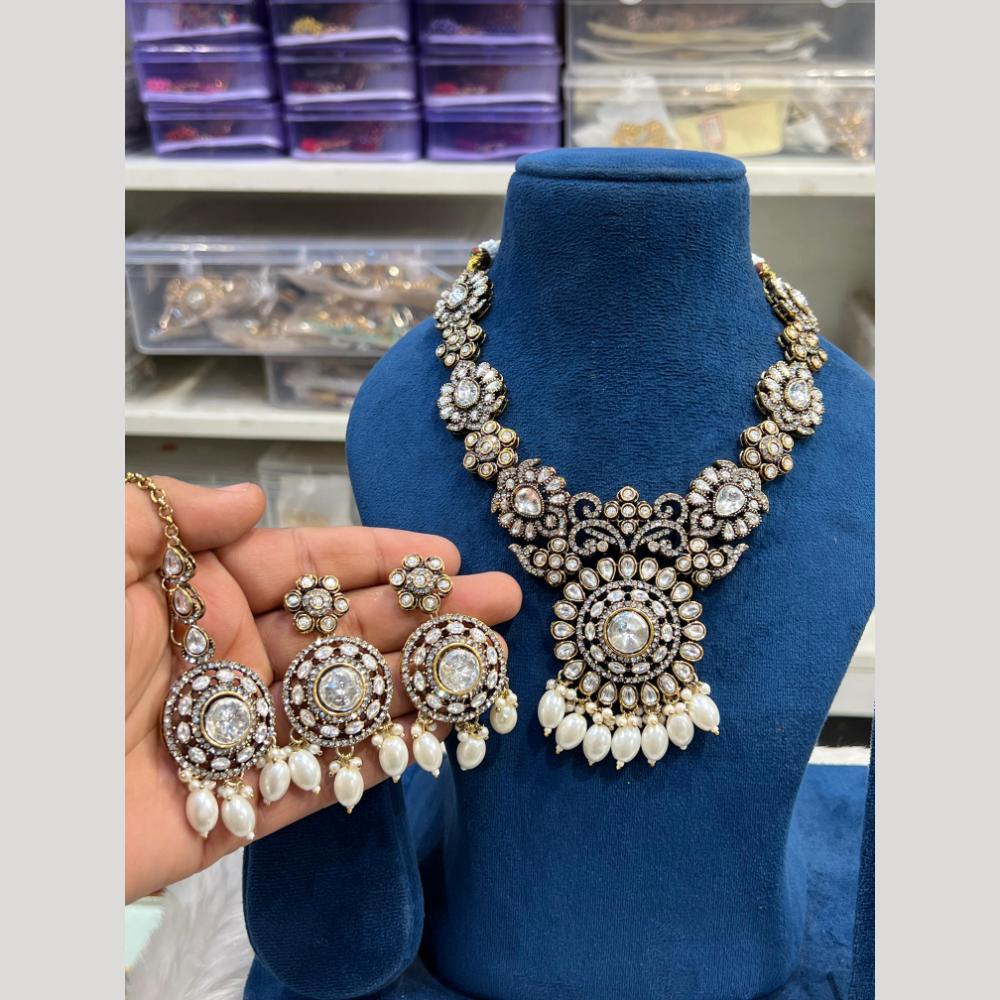 Hira Collections Gold Plated Polki Kundan And Beads Necklace Set
