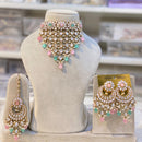 Hira Collection Gold Plated Kundan Stone And Beads Meenakari Choker Necklace Set
