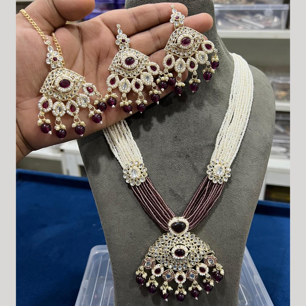 Hira Collections Gold Plated Kundan Stone And Pearls Beads Necklace Set
