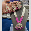 Hira Collections Gold Plated Kundan Stone And Pearls Beads Necklace Set