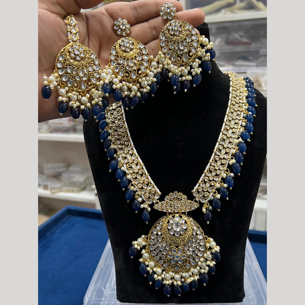 Hira Collections Gold Plated Kundan Stone And Pearls Beads Necklace Set