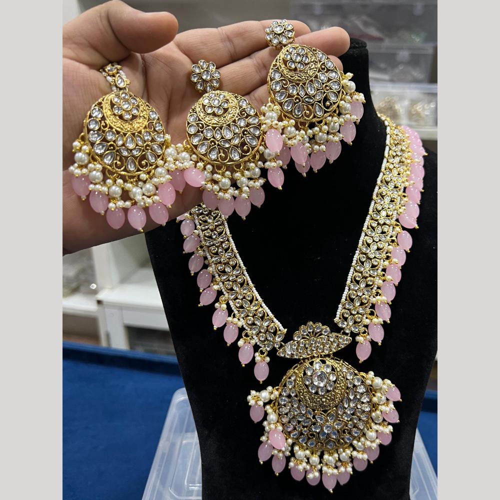 Hira Collections Gold Plated Kundan Stone And Pearls Beads Necklace Set