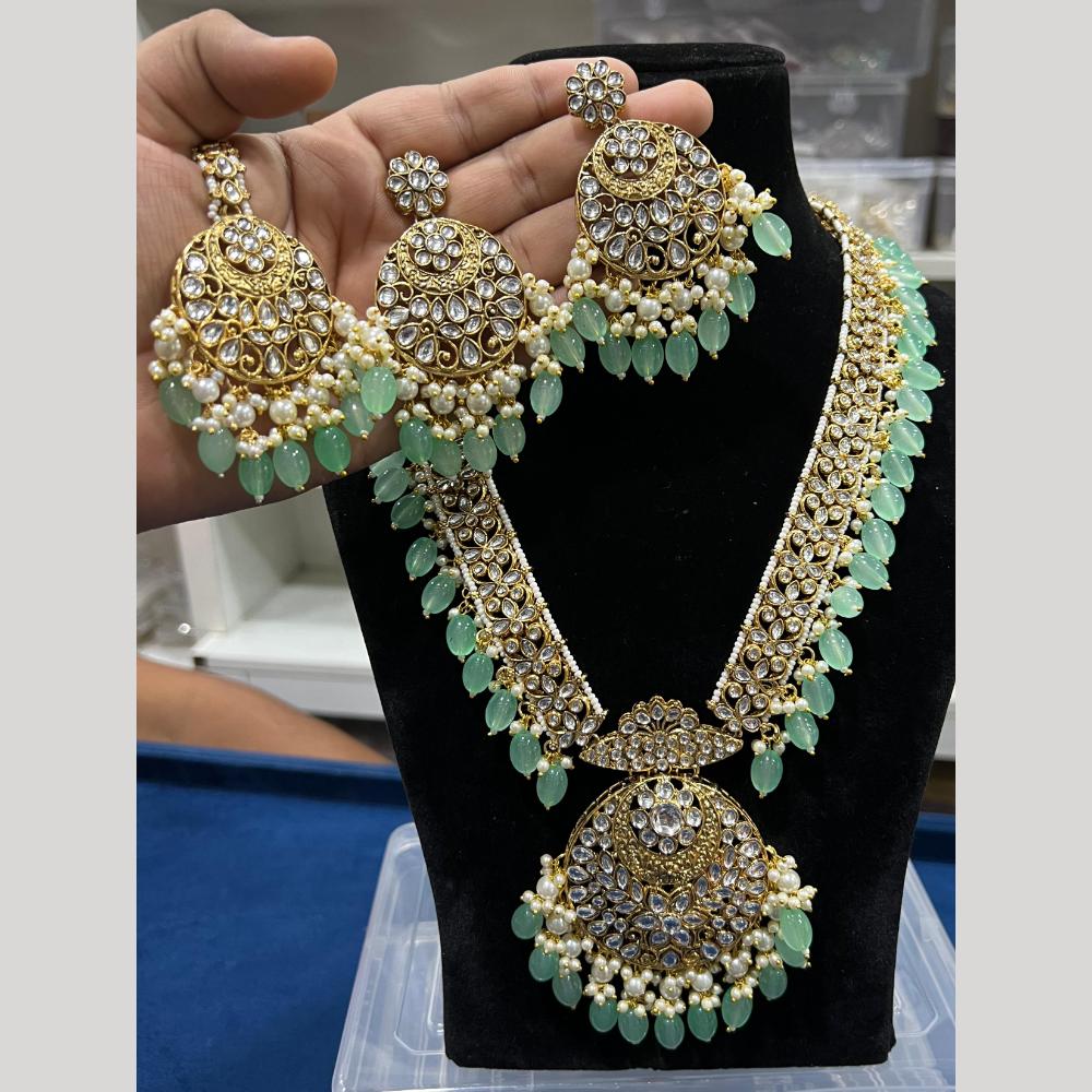 Hira Collections Gold Plated Kundan Stone And Pearls Beads Necklace Set