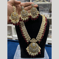 Hira Collections Gold Plated Kundan Stone And Pearls Beads Necklace Set
