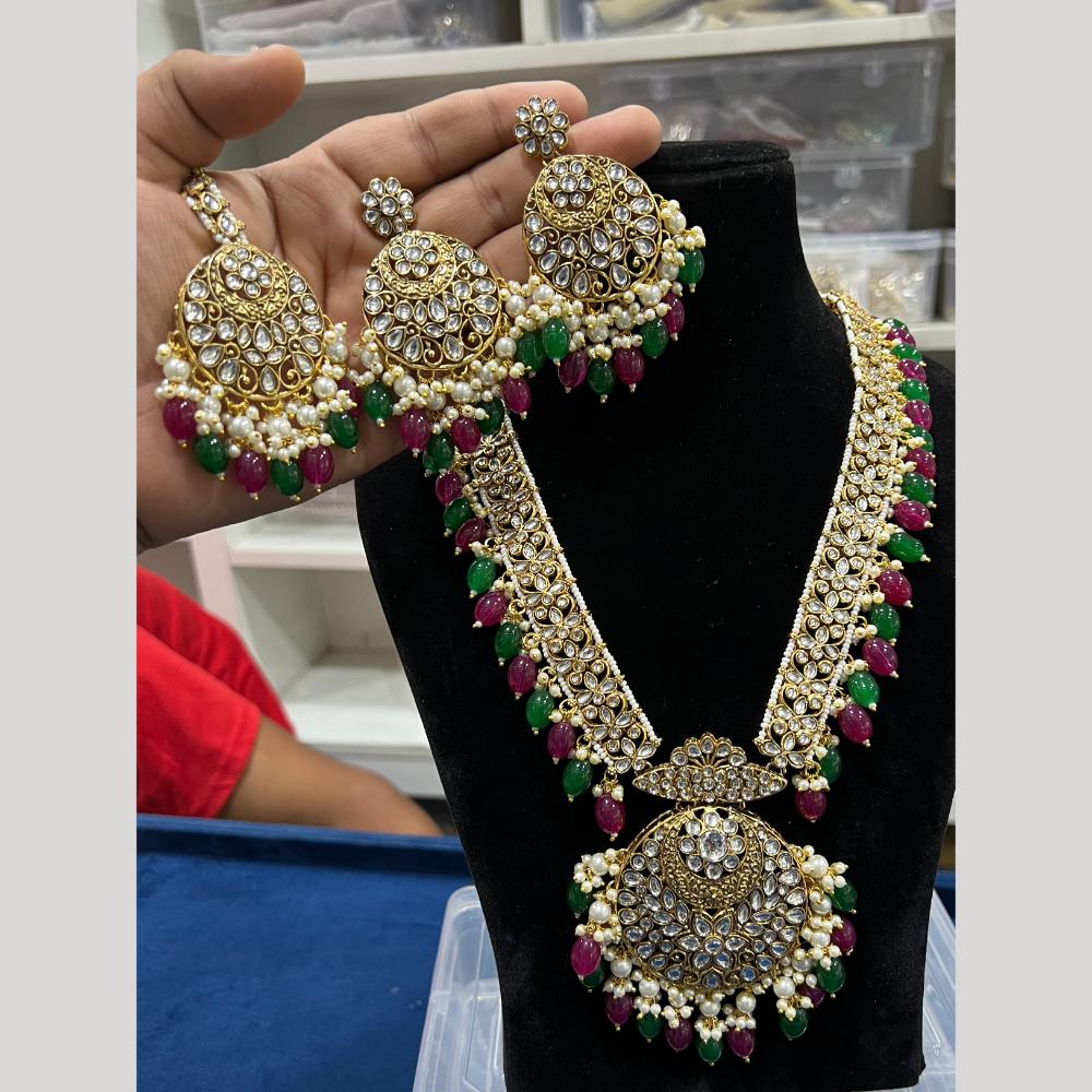 Hira Collections Gold Plated Kundan Stone And Pearls Beads Necklace Set