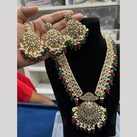 Hira Collections Gold Plated Kundan Stone And Pearls Beads Necklace Set