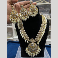 Hira Collections Gold Plated Kundan Stone And Pearls Beads Necklace Set