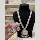 Hira Collections Silver Plated Crystal Stone And Pearls Beads Long Necklace Set
