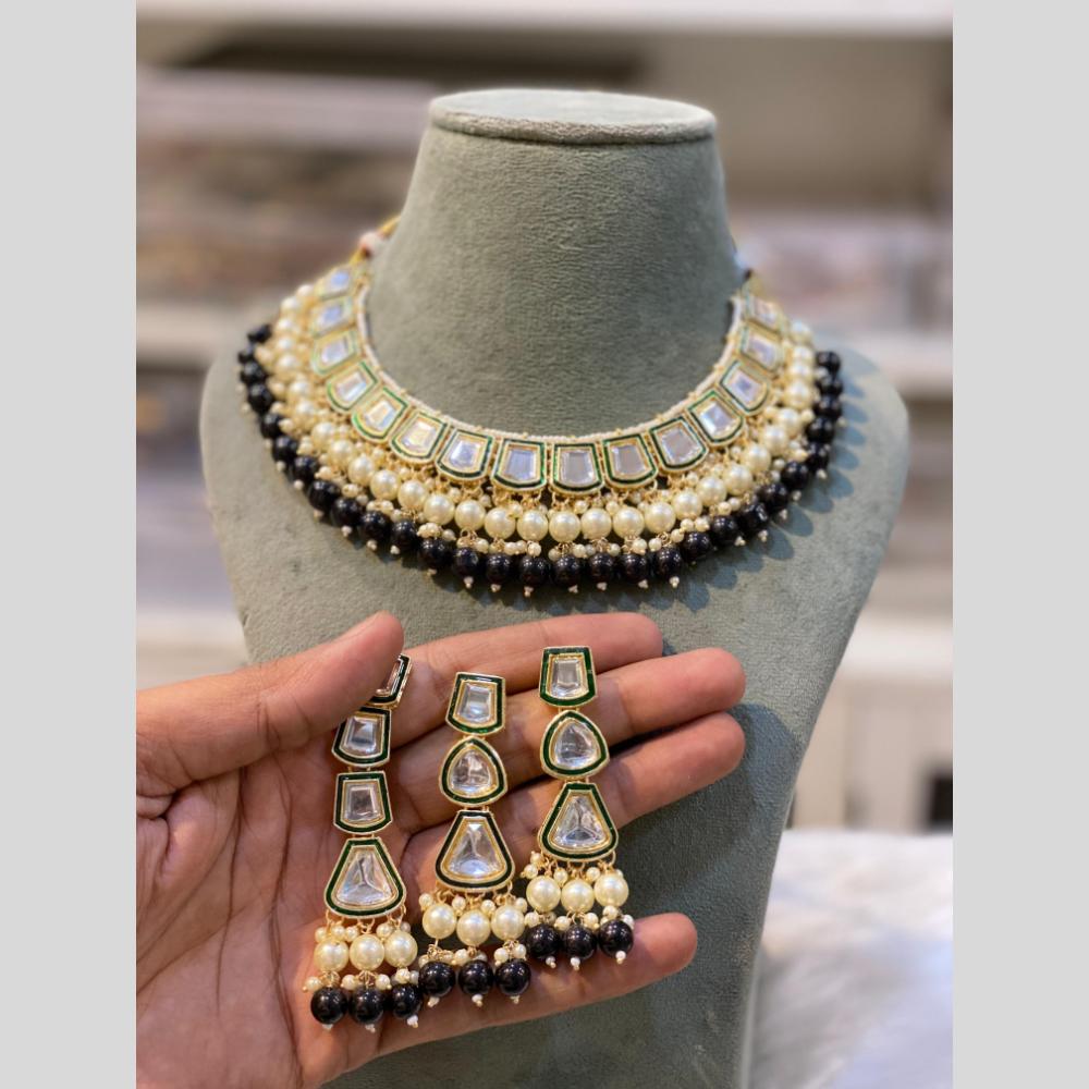 Hira Collections Gold Plated Kundan Stone And Pearls Beads Necklace Set