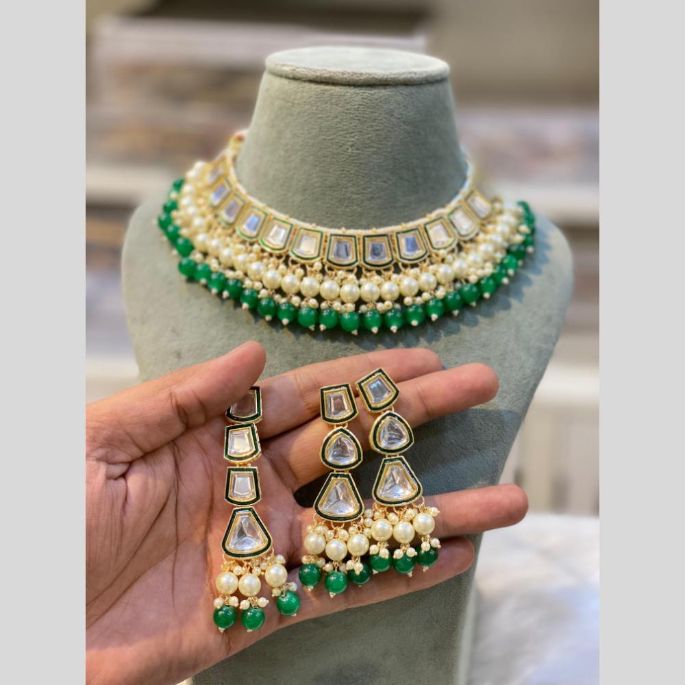 Hira Collections Gold Plated Kundan Stone And Pearls Beads Necklace Set