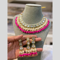Hira Collections Gold Plated Kundan Stone And Pearls Beads Necklace Set