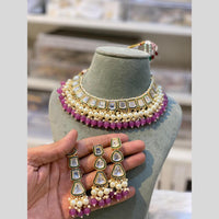 Hira Collections Gold Plated Kundan Stone And Pearls Beads Necklace Set