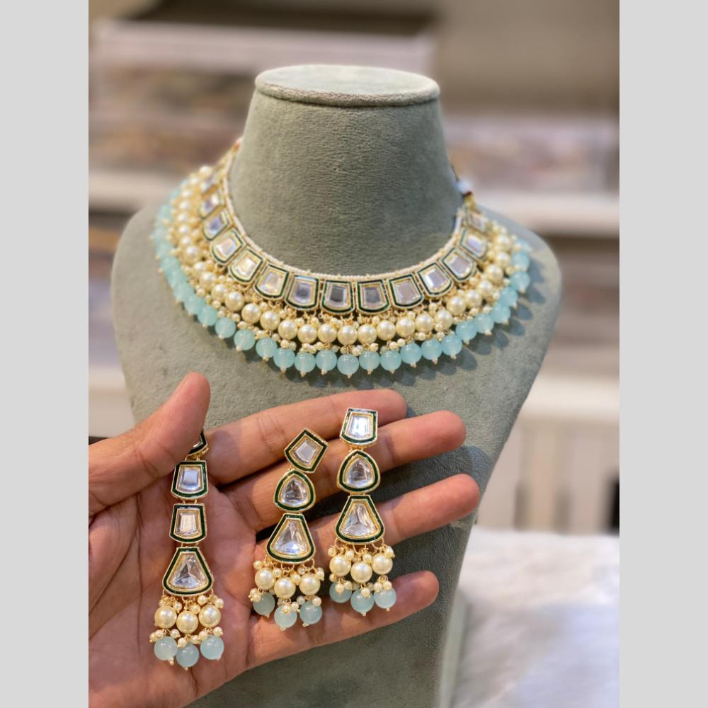Hira Collections Gold Plated Kundan Stone And Pearls Beads Necklace Set