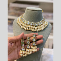 Hira Collections Gold Plated Kundan Stone And Pearls Beads Necklace Set