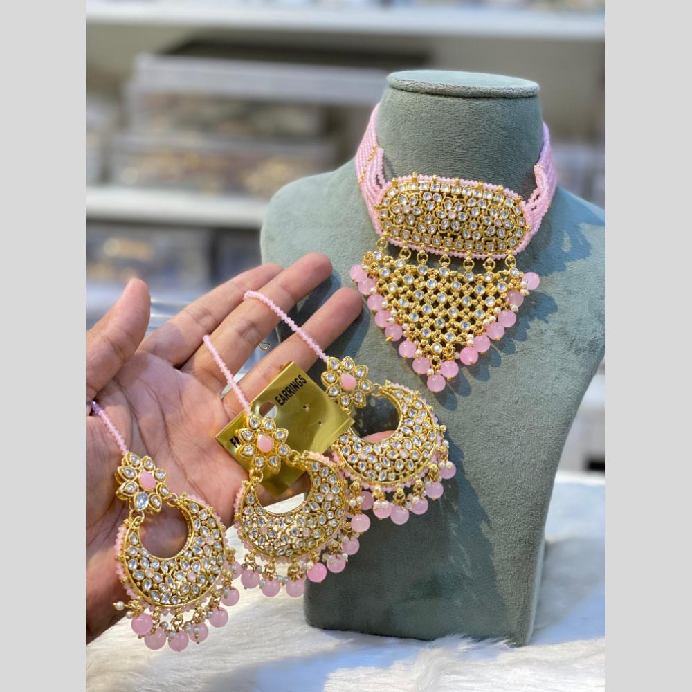 Hira Collection Traditional Gold Plated Kundan & Beaded Choker Necklace Set