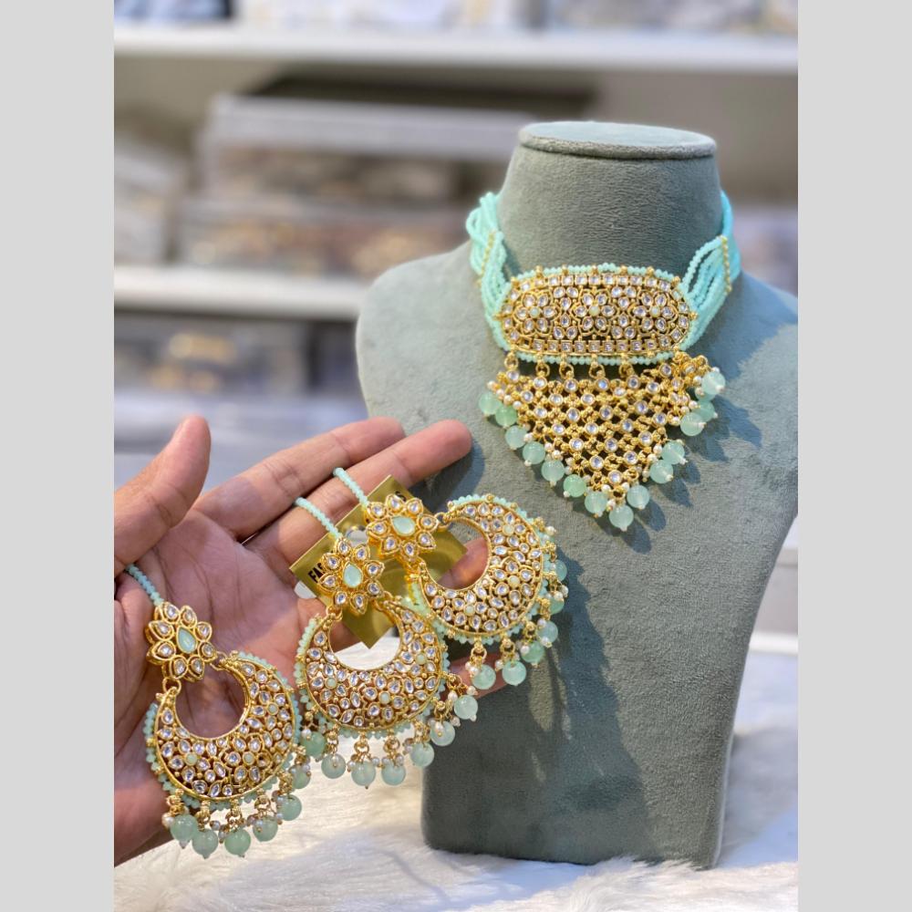 Hira Collection Traditional Gold Plated Kundan & Beaded Choker Necklace Set