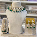 Hira Collections Gold Plated Kundan Stone And Pearls Beads Meenakari Necklace Set